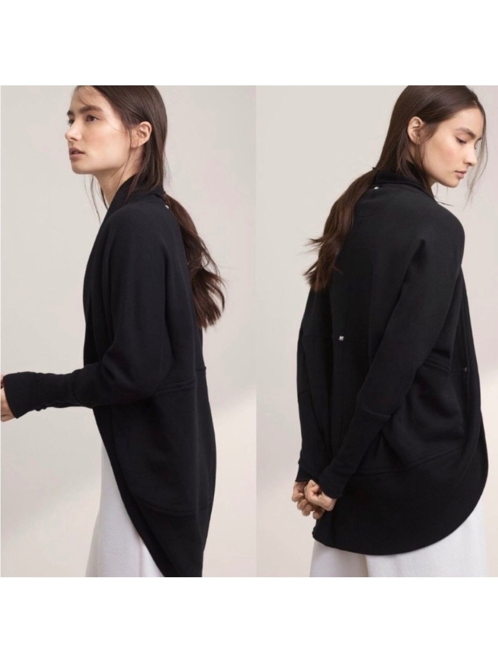 Wilfred Aritzia Black Open Front Cardigan Sweatshirt Jacket Studs Size M